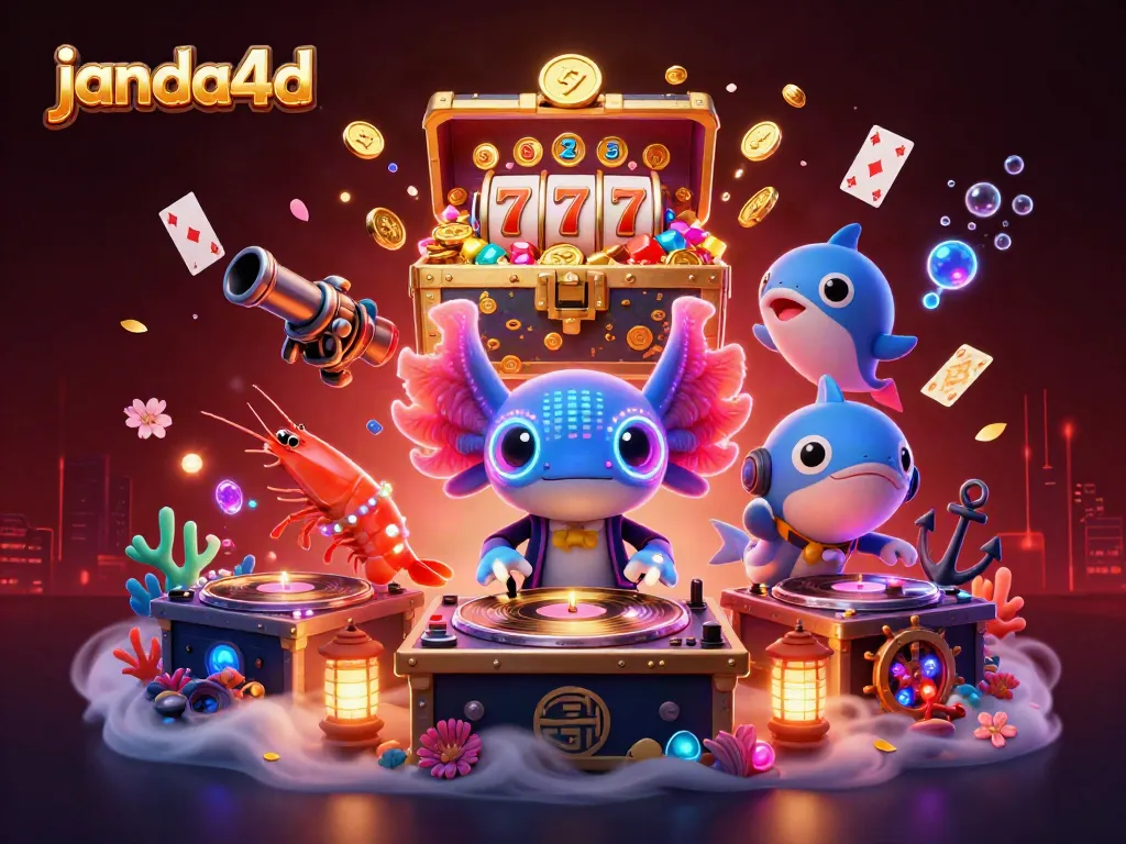 Menang dengan janda4d dalam suasana digital ceria bersama DJ axolotl neon di kasino bawah laut