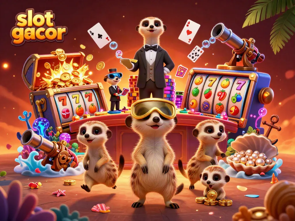 Engage in exciting wins at slot gacor with this vibrant meerkat casino scene.