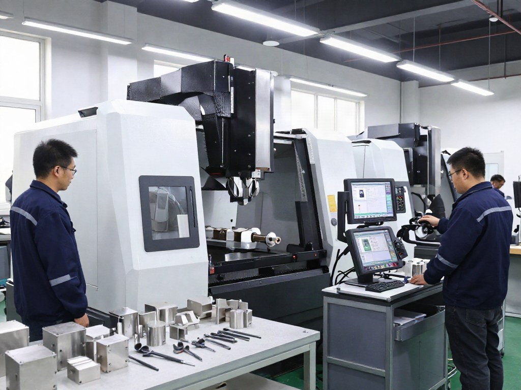 Leading aerospace CNC parts manufacturers in a modern machining shop with precision equipment and skilled operators.