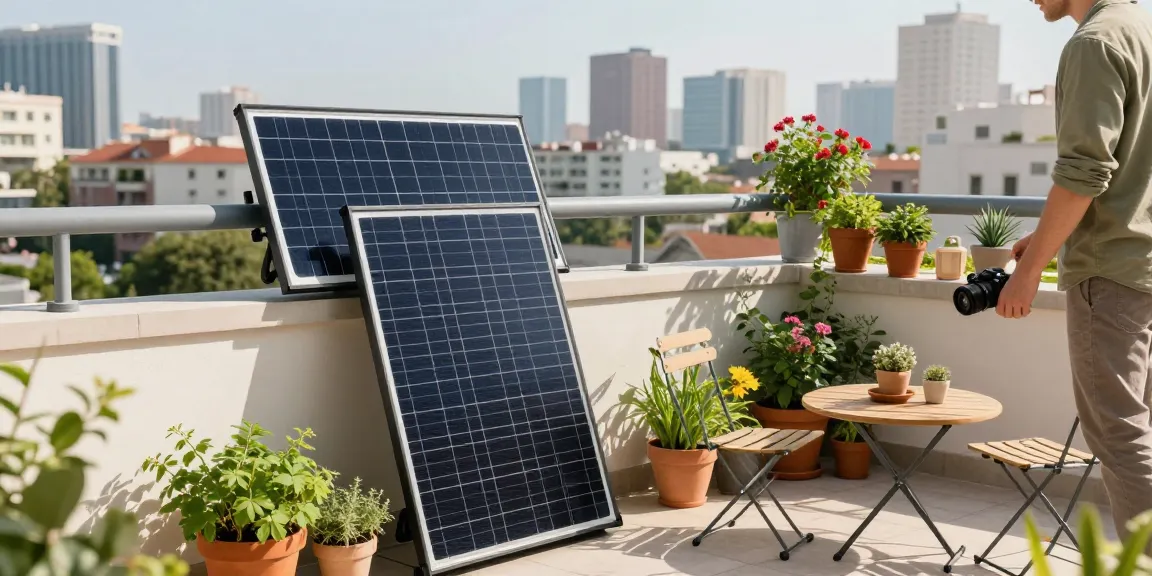Balcony Solar panel installed on urban balcony with plants, enhancing eco-friendly living.