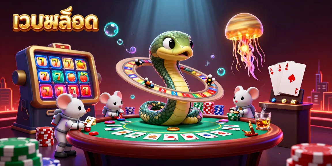 Spinning เว็บสล็อต reels with astronauts betting in a cosmic casino scene.