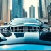 Experience chauffeur services near me with luxurious black limousine in a modern city setting.