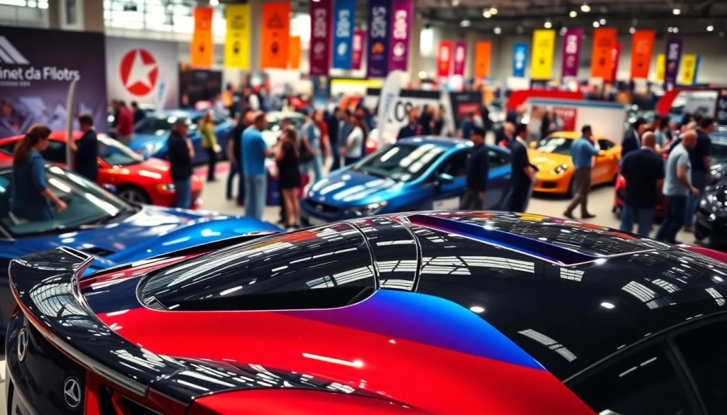 Experience the excitement of the Auto Cars Show with vibrant displays and car enthusiasts engaging actively.