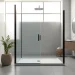 Admirez la paroi de douche 150x200 en verre clair et cadre noir dans un espace moderne.