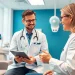 Engaging doctor reviewing Health information with patient in a modern clinic setting.