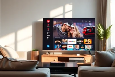 Explore the features of iron IPTV in a modern living room setting with sleek digital devices.