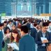 Networking at a free job post chicago fair with diverse candidates engaging with recruiters.