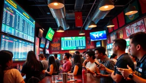 Enthralling atmosphere of sports betting in Mexico showcasing engaged bettors and vibrant screens.