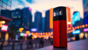 Elfbar Vapes in action, showcasing vibrant colors and sleek design in urban nightlife.