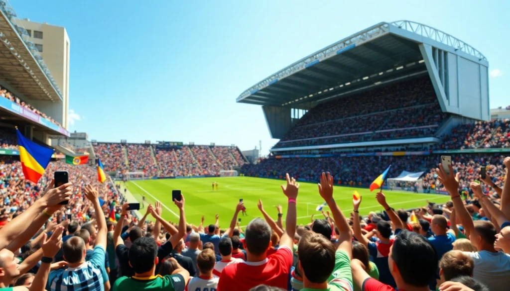 축구중계 생중계에서 경기를 응원하는 관중들의 모습