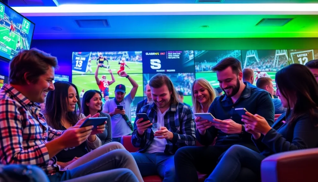 Engaging enthusiasts using sports betting sites Alabama in a vibrant and energetic setting.