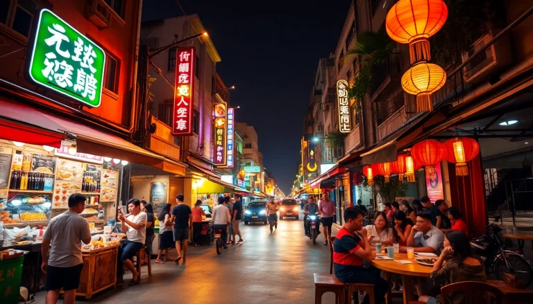 Experience 하노이밤문화 with vibrant nightlife scenes of bustling streets and neon lights.