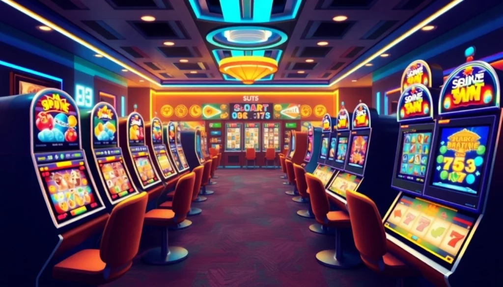 Exciting online casino scene emphasizing vibrant slot hoki machines with dynamic themes.