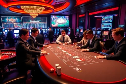 Engage in thrilling online gaming experiences with the link to w88 at a vibrant casino setting.