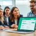 Team collaborating over WhatsApp Business CRM insights in a bright office.