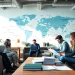 Équipe multilingue travaillant en collaboration dans un bureau d'agence de traduction.