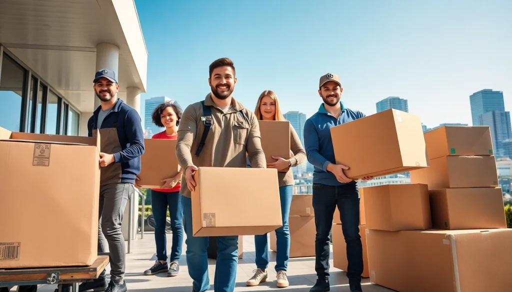 Moving company Vancouver team packing and transporting items in bright, professional setting.