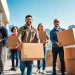 Moving company Vancouver team packing and transporting items in bright, professional setting.