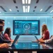 Professionals collaborating with Gemini 3 Pro interface in a futuristic work setting.