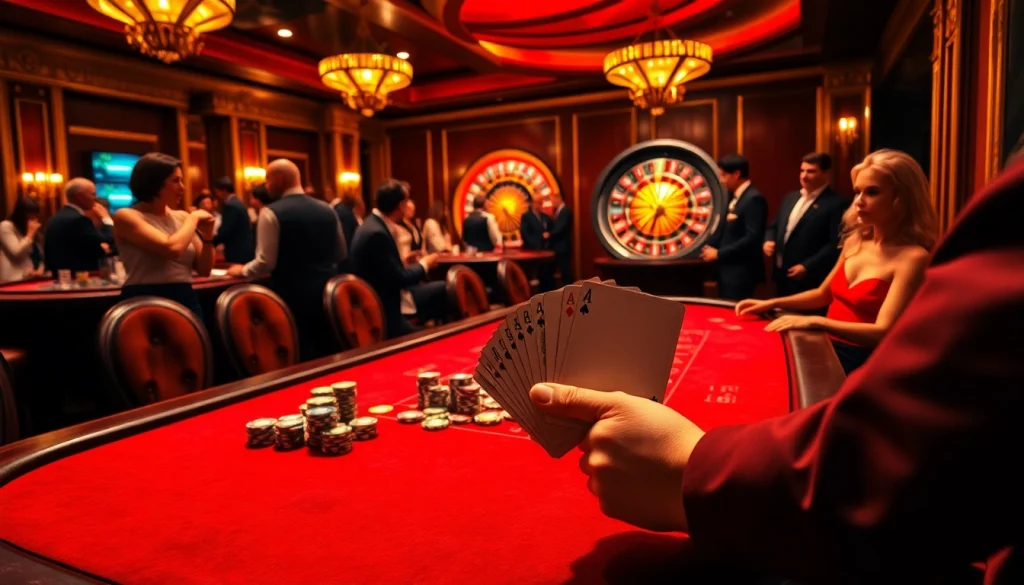 Players enjoying high-stakes poker at bk8th Casino, surrounded by excitement and luxury.