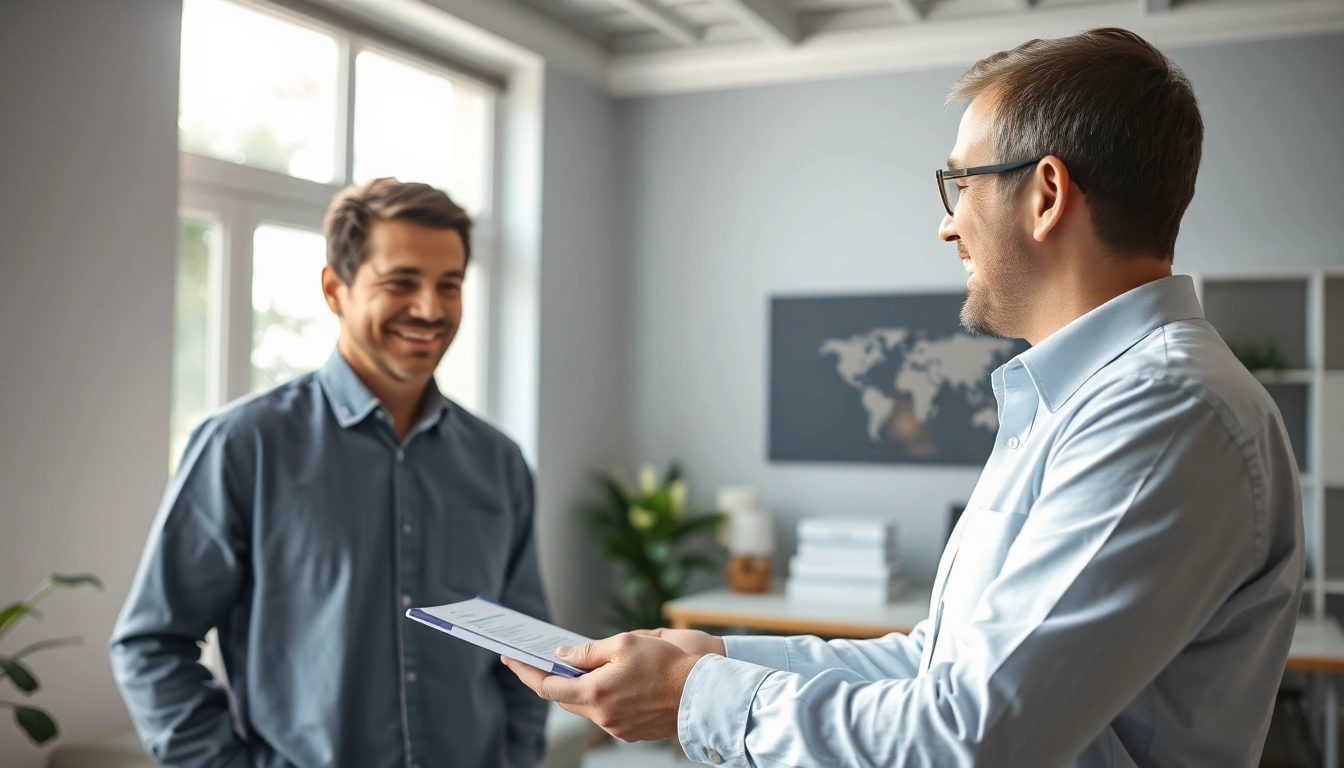 Frictionless warranty experience illustrated with a customer and representative in a modern office.