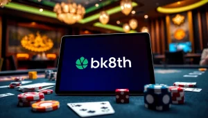 Experience the luxury of bk8th online casino with engaging games and vibrant poker chips.
