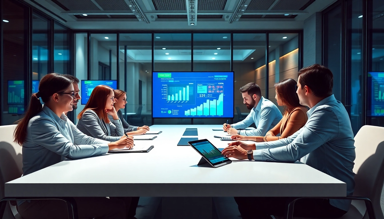 Visualizing growth strategy trends with a professional team in a collaborative setting.