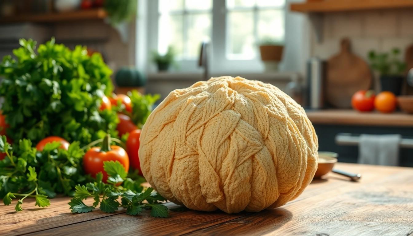 Kitchen loofah displayed beautifully among fresh produce, showcasing its natural texture.