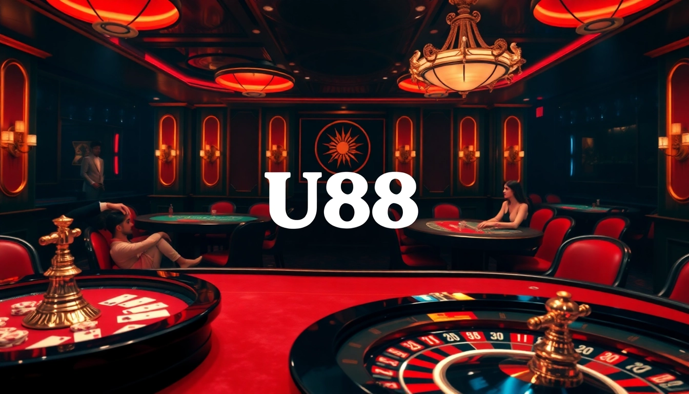 Players enjoying high-stakes poker at U88 casino with vibrant chips and cards.