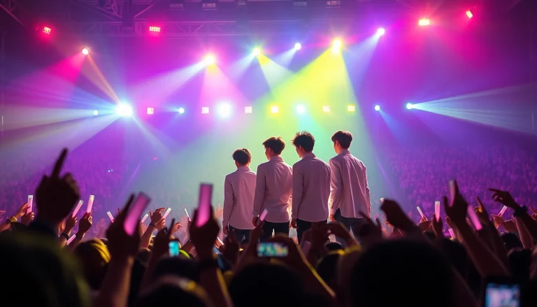BTS news highlights live performance energy with vibrant crowd and stage lights.