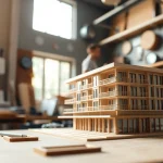 Architekturmodellbau Aachen - Detailliertes Modell im Workshop mit handwerklichen Werkzeugen.