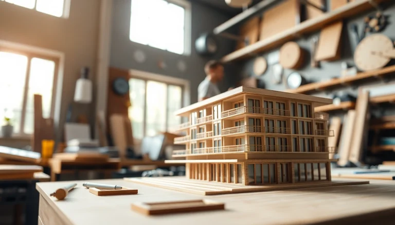 Architekturmodellbau Aachen - Detailliertes Modell im Workshop mit handwerklichen Werkzeugen.