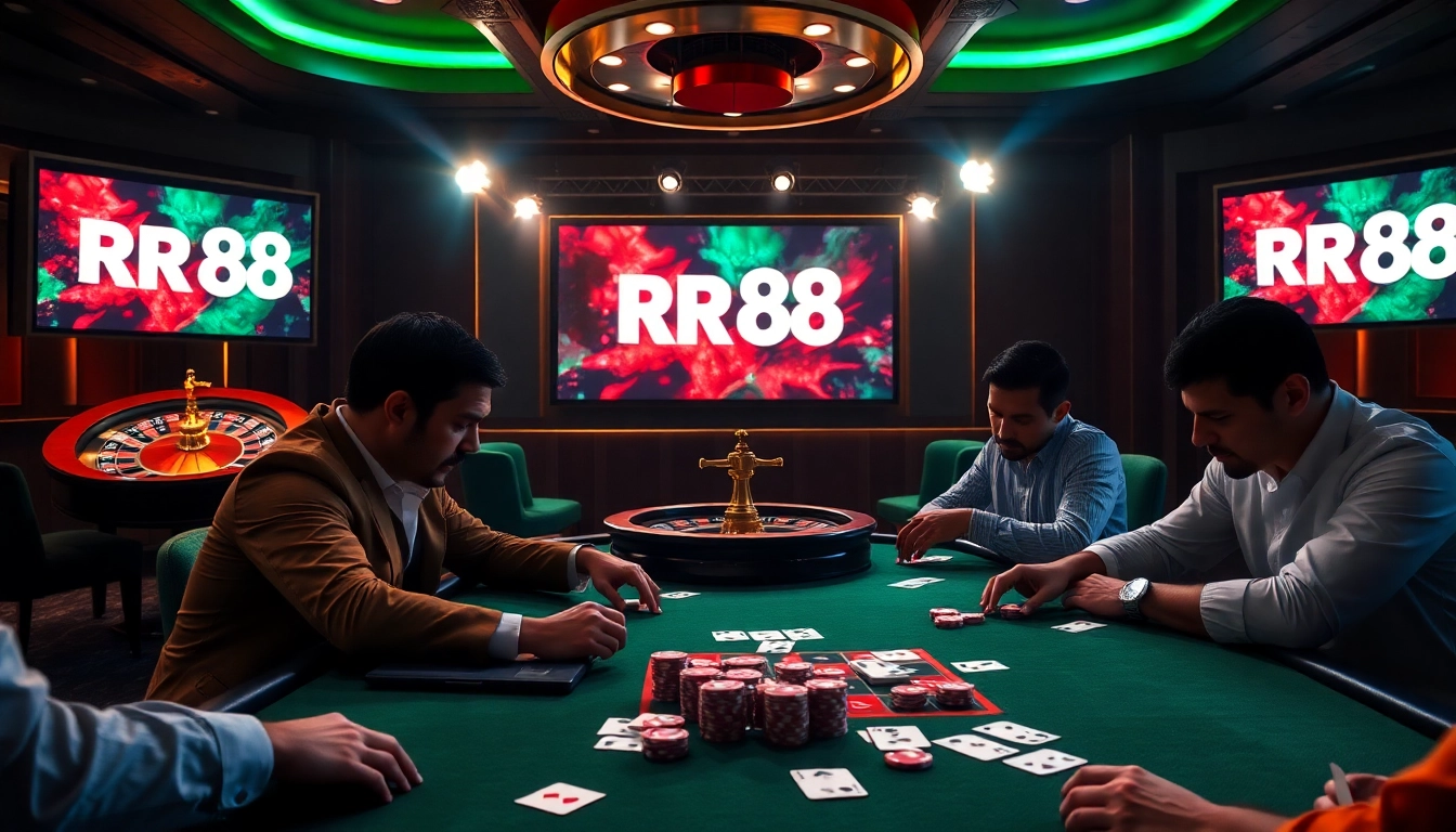 Engaging poker scene at nhà cái rr88 showcasing high stakes and thrilling gameplay.