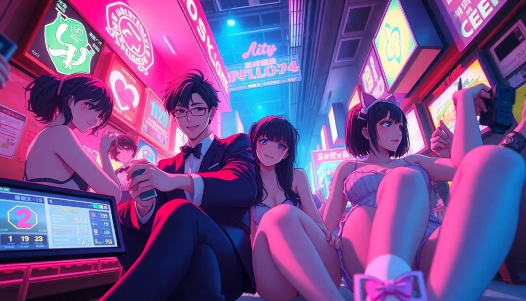 Engaging characters from a hentai game in a vibrant anime-inspired setting, showcasing dynamic interactions.