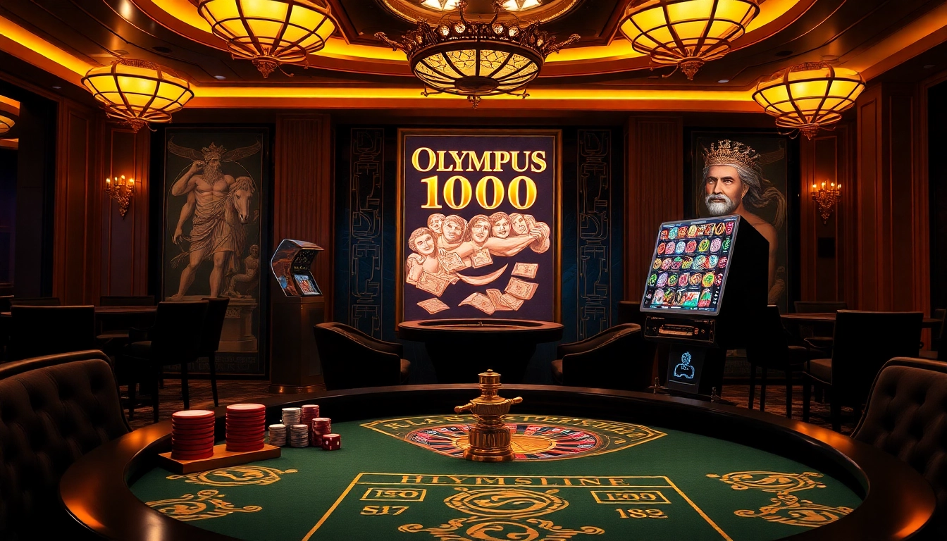 Rasakan sensasi Olympus 1000 di meja kasino mewah dengan chip berwarna-warni dan roda roulette.