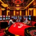 Players enjoying a thrilling game at nhà cái xin88's vibrant casino, featuring card tables and slot machines.