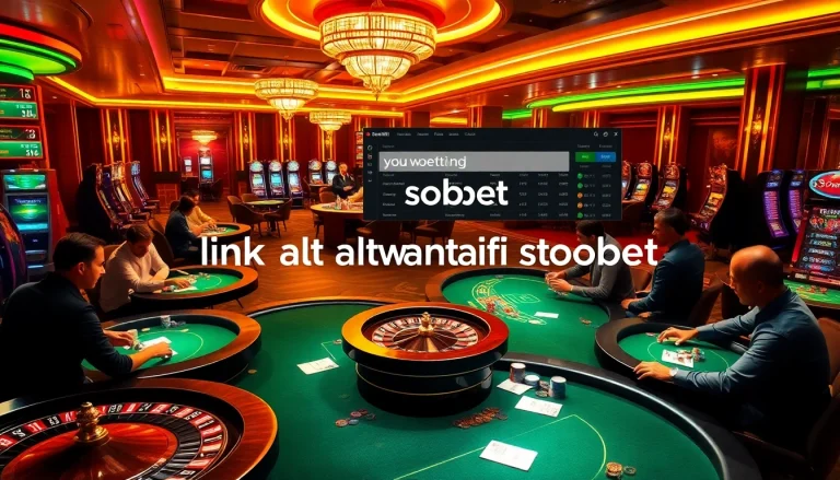 Exciting gambling scene featuring link alternatif sbobet on a digital betting interface with lively players.