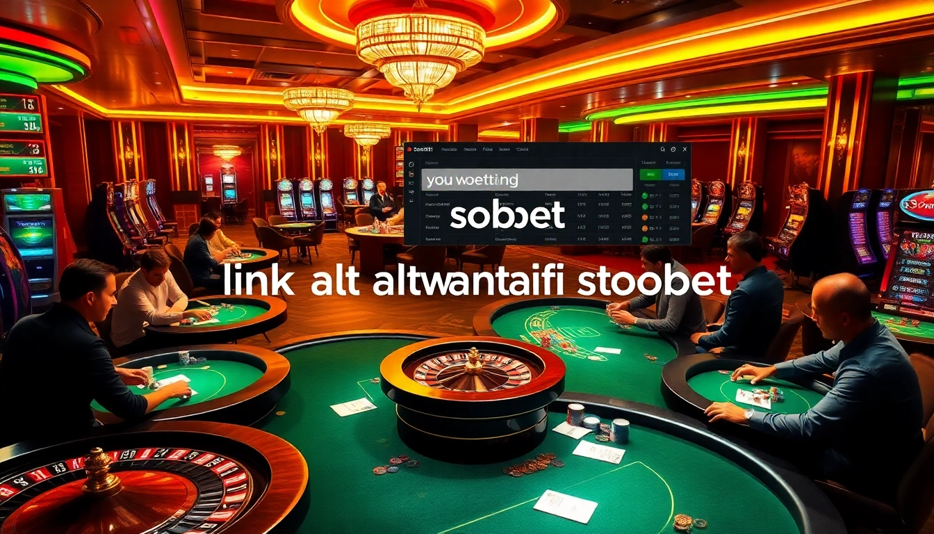 Exciting gambling scene featuring link alternatif sbobet on a digital betting interface with lively players.