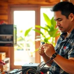 Electrician apprenticeship Hawaii: skilled electrician engaging in wiring work.