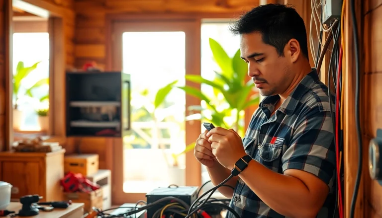 Electrician apprenticeship Hawaii: skilled electrician engaging in wiring work.