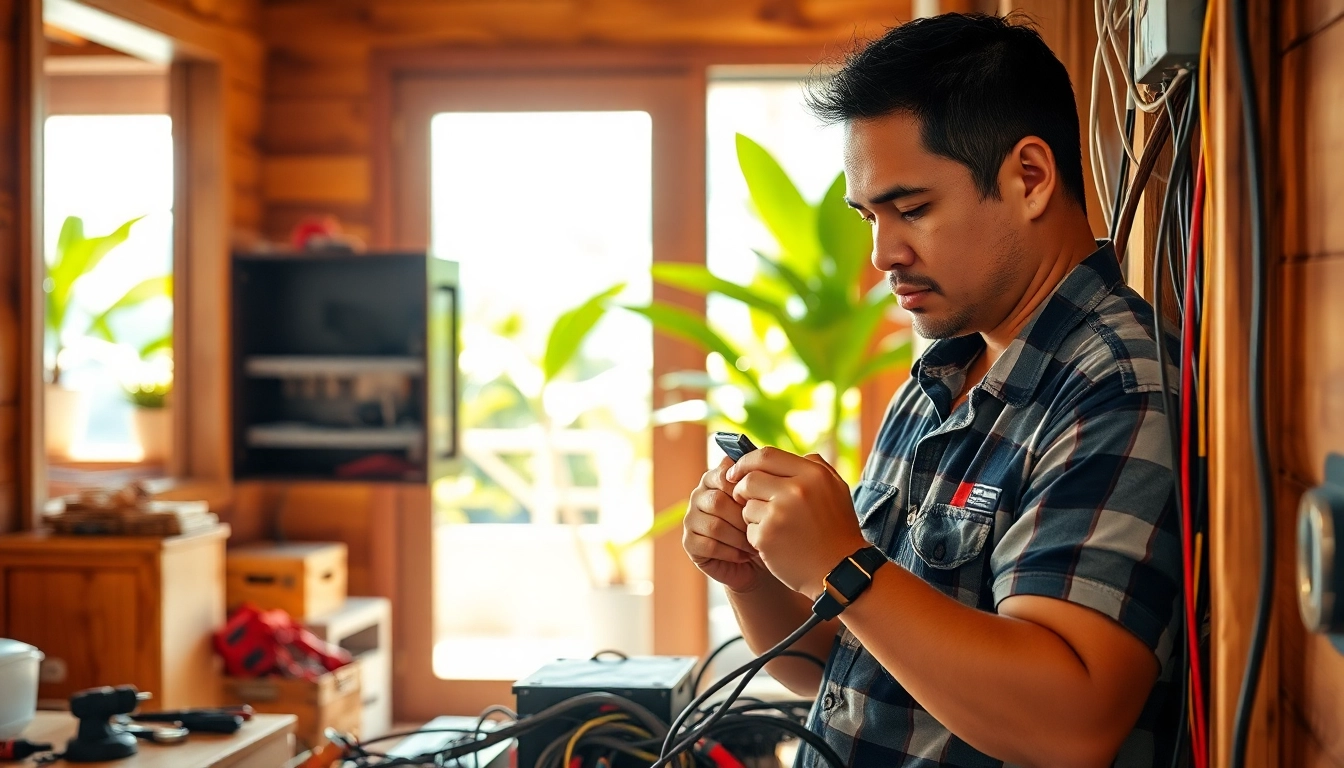 Electrician apprenticeship Hawaii: skilled electrician engaging in wiring work.