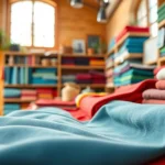 Vind goedkope katoenen stoffen online Nederland in een kleurrijke showroom vol texturen.