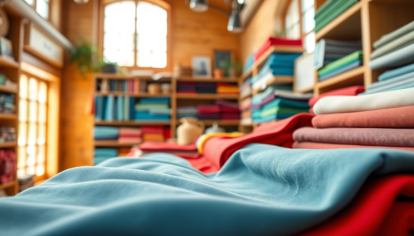 Vind goedkope katoenen stoffen online Nederland in een kleurrijke showroom vol texturen.