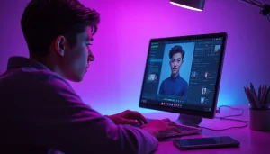 Engaging with NSFW character AI in a modern digital workspace, evoking creativity and intimacy.