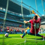 Celebrate the excitement of ผลบอลพรีเมียร์ลีก as a goalkeeper dives to save a crucial shot during a game.