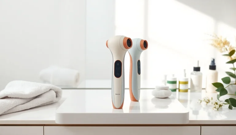 Compare ulike vs 5 min skin hair removal devices set in a modern beauty backdrop.