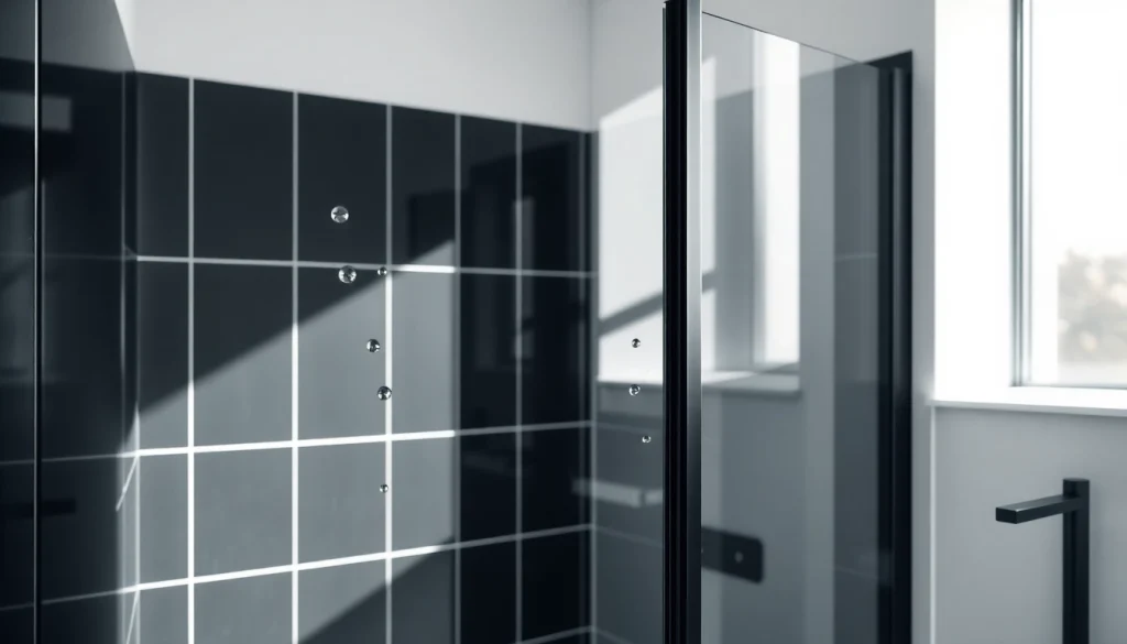 Stylish black shower screen enhancing a contemporary bathroom aesthetic.
