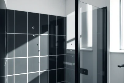 Stylish black shower screen enhancing a contemporary bathroom aesthetic.