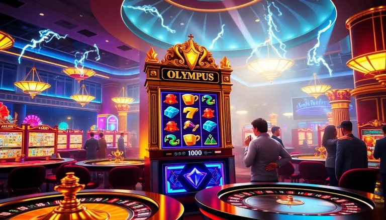 Play the exciting Gates of Olympus 1000 slot machine in a luxury casino setting.