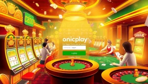 Onicplay login interface showcased with vibrant casino elements, engaging players in the action.